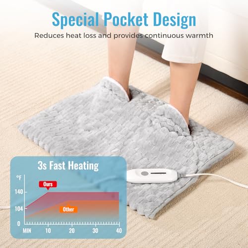 Electric Heated Foot Warmer Soft Flannel Foot Heater with 2h Auto Off & 3 Heat Levels Full Body Use Heating Pad for Feet, Abdomen, Cramps, Pain Relief Pocket Design 16" x 22" Light Grey - color: Light Grey
