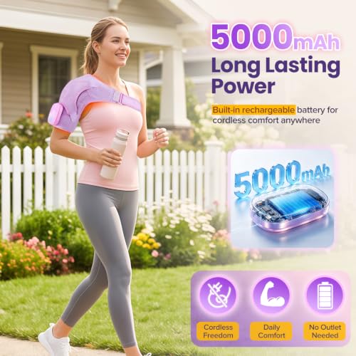 Cordless Shoulder Heating Pad with Massage, Heated Shoulder Massager - color: Purple