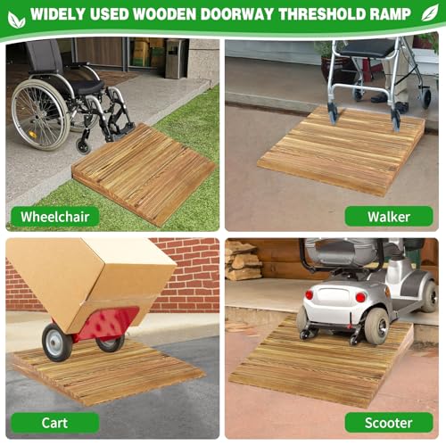 3" Rise Solid Wooden Threshold Ramp with Grooves for Home Steps/Wheelchairs - size: 3 inches
