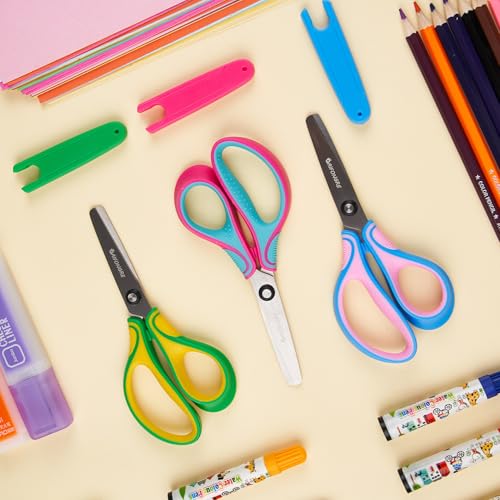 Kids Safety Scissors Ages 5-12 for School, 6" Soft Comfort Grip 3-Pack