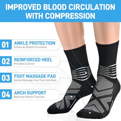IRAMY Compression Ankle Support Crew Socks Men Women Wicking Plantar Fasciitis Relief Running Hiking Socks 3 Pairs - color: Light Grey, size: Medium