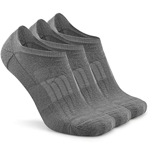 Busy Socks No Show Thin Merino Wool Blend Running Socks with Non-Slip Grips - color: 3 Pairs Medium Grey, size: Small-Medium
