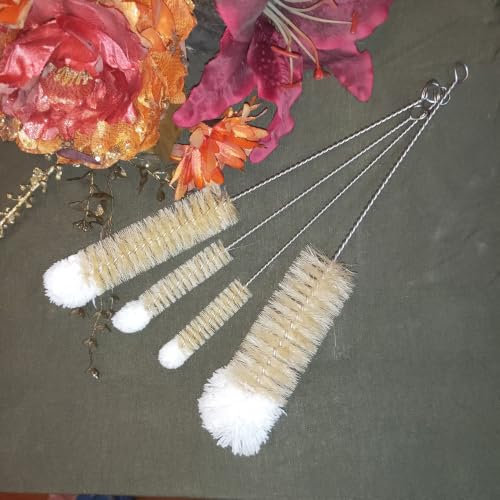 NewFerU Bottle Brushes Thin Long Handle X 4, Natural Boar Bristle Set