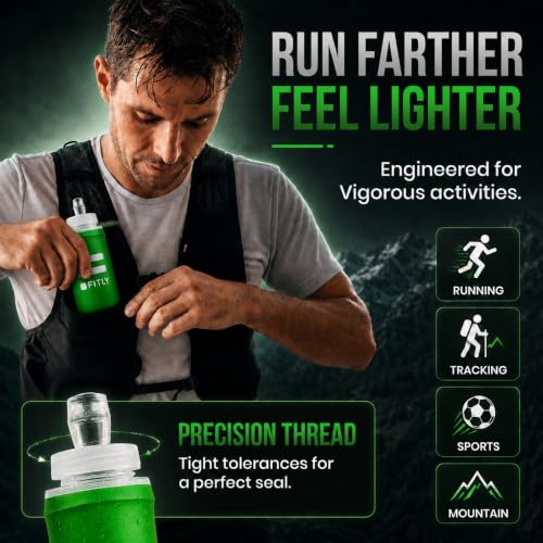 FITLY Soft Flask Running Water Bottle - Collapsible Hydration Flask - color: Forest Green, size: 10 Ounces