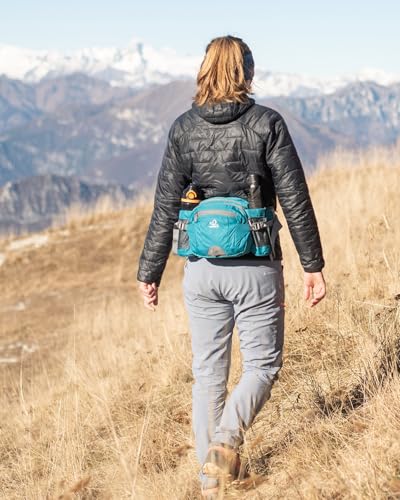 WATERFLY Fanny Pack Waist Bag: Fannie Pack 2 Water Bottle Holders Lumbar Belt Hiking Walking Running Jogging Camping Large Woman Man (Bottle Not Included) - color: Green