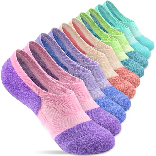 Gonii Compression No Show Athletic Womens Socks Running Cushioned 5-6 Pairs - color: 5 Pairs Mood Boosting Colors, size: 10-12