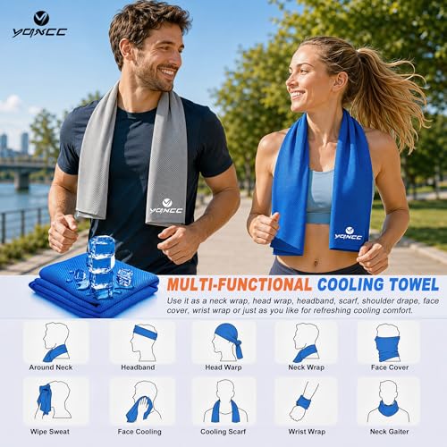 YQXCC 4 Pack Cooling Towels, 40"x12", Ice Cool Towels for Neck & Face - color: Dark Blue, Green, Dark Gray, Light Gray