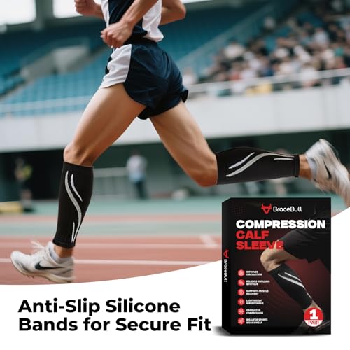 Calf Compression Sleeves for Men & Women (1 Pair), Footless Compression Socks for Leg Support, Shin Splints, Running, Fitness, Travel, Breathable Nylon & Spandex Calf Sleeves, Black - size: L/XL (Calf Circumference 12.2″-15.7")