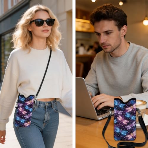 GLOBLELAND Dragonfly Nylon Cell Phone Sleeve Pouch Case Bag 7.1×3.9 inch Insect Shockproof Universal Phone Bag with Crossbody Strap Neck Lanyard for Women Men Phone Headphones Watch Multicolor - color: Dragonfly