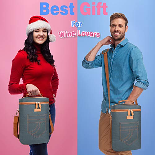 Tirrinia 4 Bottle Wine Gift Carrier - Gray, Padded, Insulated, Portable, Versatile, Stylish - color: Gray 2, size: 4 Bottle-without front pocket