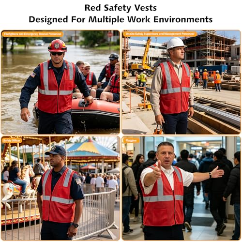 AYKRM 2 Pocket Mesh High Visibility Reflective Safety Vest for men & Women ANSI/ISEA 107 Standards - color: Red, size: X-Small