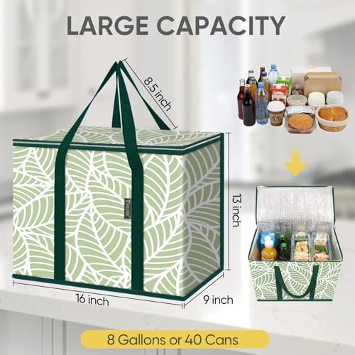BALEINE Insulated Reusable Grocery Bags with Zippered Top, Large Cooler Bag - color: Antique Foliage, size: 4 Pack