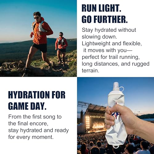 Richboyz 500ml Running Soft Flask: Leakproof TPU Hydration Bottle for Trail Runners & Cyclists & Hikers – Lightweight & BPA-Free Folding Water Bottle (Grey Eagle)