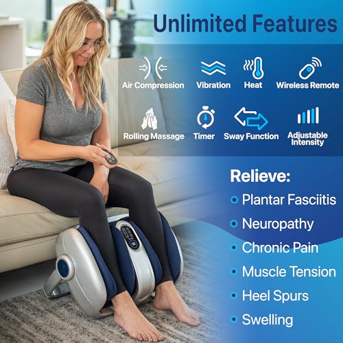 MIKO Shiatsu Foot, Leg and Calf Massager with Heat - color: Silver-blue