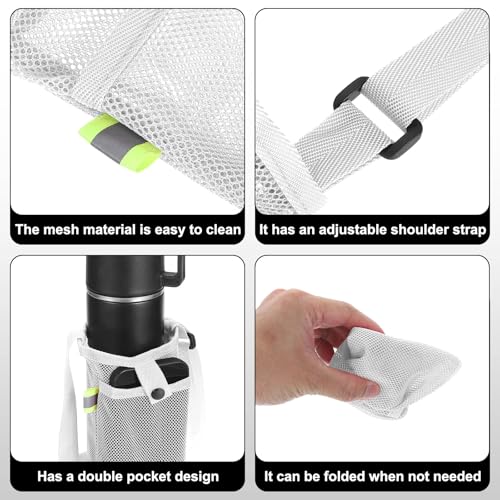 Uxcell Water Bottle Holder With Adjustable Shoulder Strap, Carrier Bag, Mesh Crossbody Carrier With Pocket for Sports, Hiking, Walking, Travel - color: White