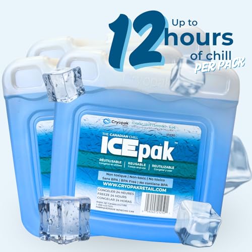Cryopak ICEpak Hard Shell Reusable Ice Packs for Coolers and Lunch Box Use, Freezer Safe Gel Design, Professional Grade Cooling, Non-Toxic and BPA Free, Essential Travel Accessories - size: Large (3 Pack)