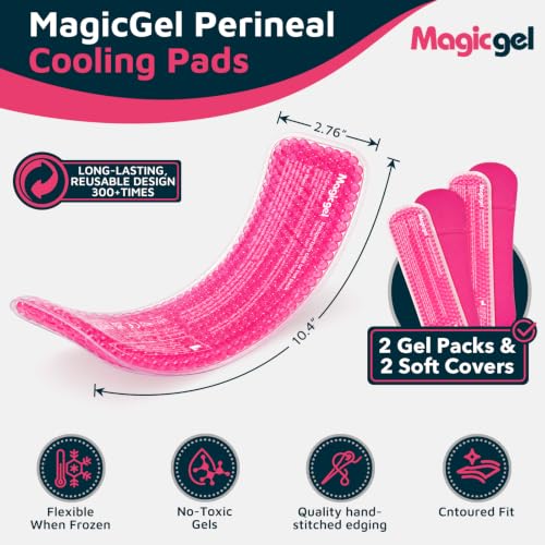 Magic Gel Perineal Cooling Pads for Postpartum, 2 Reusable Ice Packs & 2 Washable Covers, Hot & Cold Perineal Ice Packs, Ice Pack Pads for Hemorrhoid Relief, C-Section Recovery & Perineal Cold Therapy