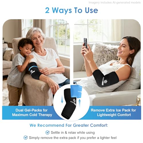 ComfiTECH Dual-Gel Elbow Ice Pack Wrap for Arm, Knee & Calf, L - size: L-Dual-Gel