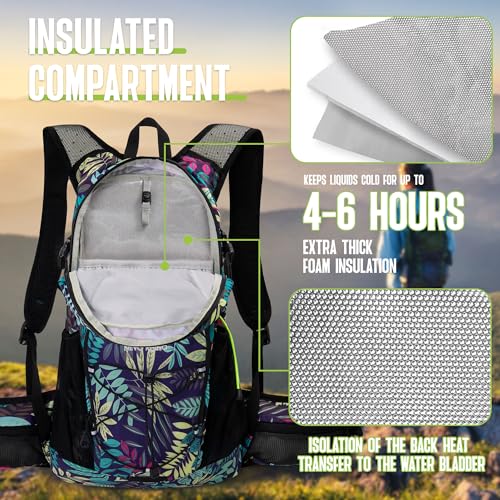 N NEVO RHINO Hydration Backpack, 18L Hiking Backpack with 3L Water Bladder - color: blue print