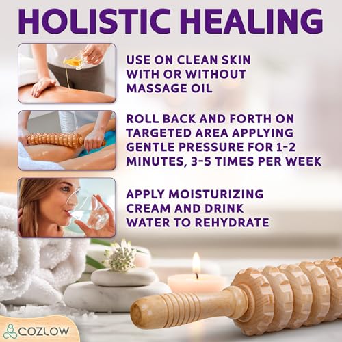 Wooden Massage Roller Stick, 12 Rollers, Curved Wood Therapy Massage Tool