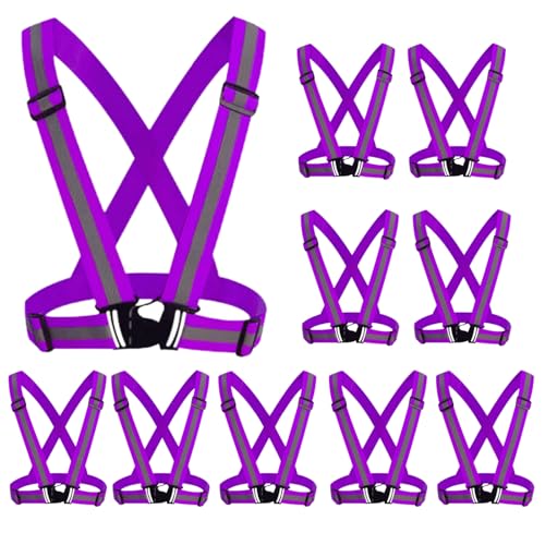 Reflective Strap Safety Vest Gear - 2-10 Pack Adjustable High Visible Reflective Running Gear for Women Men Night - color: Greenx5+orangex5