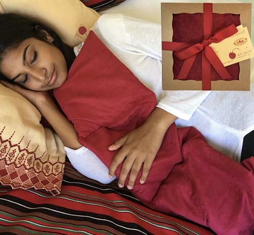 Triple Square Red Ultra Suede, Cherry Pit-Stone Pillow, Microwavable Hot/Cold Compress, Sustainable Heating Pad, Moist Heat, Muscle Joint Pain Relief, Gift - color: Red Ultra-suede