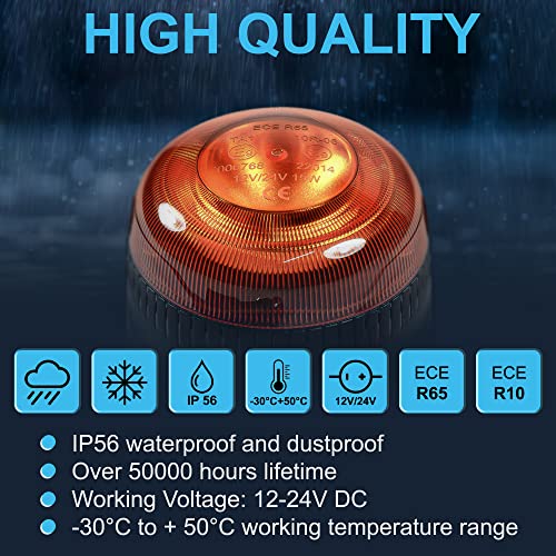 HQRP Amber Beacon Emergency Strobe Construction LED Lights Magnetic Mount, Flashing Caution Safety Warning LED Light for Vehicles, Truck, Golf Cart, Tractor, Postal Car, ATV, UTV, Snow Plow, Forklift - size: Magnetic Mount