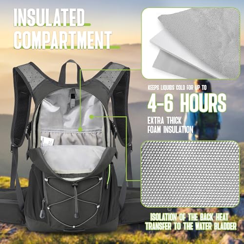 N NEVO RHINO Hydration Backpack, 18L Hiking Backpack with 3L Water Bladder - color: Grey