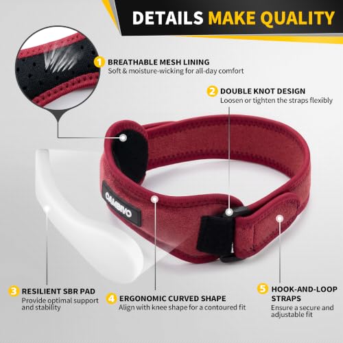 CAMBIVO 2 Pack Patella Tendon Knee Straps, Knee Brace for Women & Men with Extra Straps, Patella Bands for Pain Relief, Osgood Schlatter, Jumper’s Knee, Tendonitis, Running, Basketball, Volleyball - color: Red