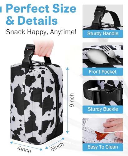Small Insulated Lunch Bag: Reusable Small Lunch Box, Mini Soft Cooler Bag - color: Cow Print
