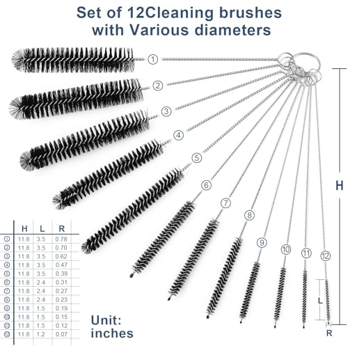 Ixiaoyoo Straw Cleaner Brush Set, 12 Pieces Botthle Cleaning Brush and Nylon Tube Brush Brush, 11.8 Inch Long Cleaning Brush Kit for Water Bottle, Straws on Tumbler, Sippy Cup, Tea Pot Spout - color: 11.8 Inch Black