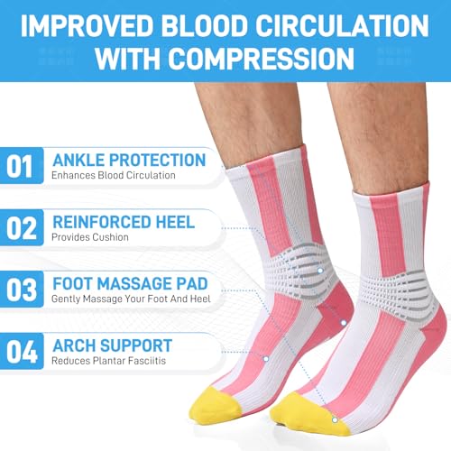IRAMY Compression Ankle Support Socks Women - Wicking, Cushioned Athletic, Plantar Fasciitis Relief 2/3/6 Pairs - color: Pink+green+light Pink, size: Medium