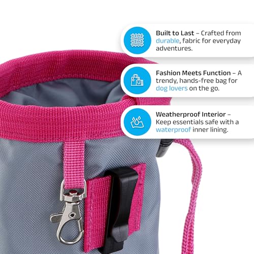 DOOG Clip On Dog Treat Pouch (Small) - Compact Hands-Free Puppy Training Reward Bag with Secure Waist Clip, Pull-String Closure & Washable Inner Lining - Grey/Pink - color: Grey/Pink, size: Small