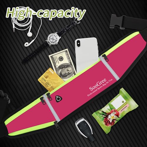 SooGree Men Women Running Belts,Slim Sport Belts,Waterproof Running Fanny Pack,Waterproof Running Waist Packs with Reflective Strip,Runner Belt for Running Walking Cycling Camping Gym (Rose) - color: Rose
