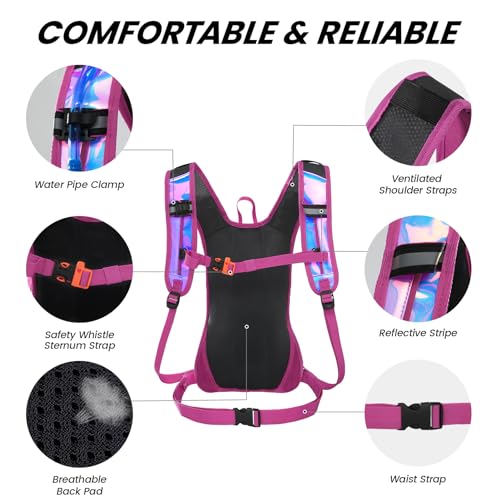 Nepest Hydration Pack Backpack with 2L Water Bladder Reflective Lightweight - color: Holographic - Pink