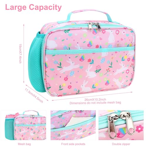 RHCPFOVR Kids Lunch Bag - Insulated Lunch Box for Boys Girls,Washable Lunch Bag and Reusable Toddler Leak-proof Lunchbox for School and Daycare - color: Pink-Bunny