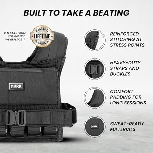 MVRK Weighted Vest Men 15lbs/25lbs/35lbs/45lbs/65lbs/100lbs – No-Bounce Adjusable Heavy Duty Rucking & Strength Training Vest with Removable Iron Weights for Calisthenics, HIIT, Hydrox - size: 35lbs