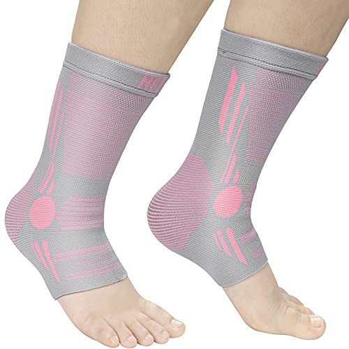 NEENCA Foot & Ankle Brace Socks for Sprained-Ankle Compression Sleeves Set - color: Pink Grey, size: Large