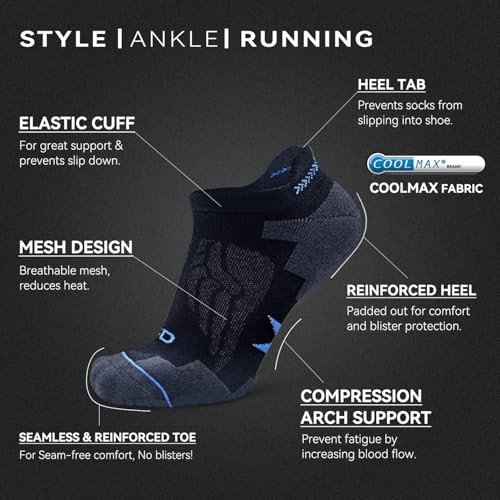 Socks Daze Men's Women's Ankle Cushioned Coolmax Running Walking Socks - color: 4 Pairs Black, size: Large-X-Large