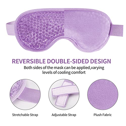 2PCS Gel Eye Mask Reusable Cold Therapy Gel Bead Eye Mask for Puffiness/Dark Circles/Eye Bags/Dry Eyes/Headaches/Migraines/Stress Relief, Cooling Compress (Purple) - color: Purple
