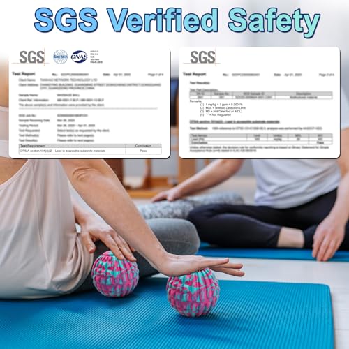 Deep Tissue Massage Ball for Exercise & Recovery - SGS Certification - Targets Back, Shoulder, Legs&Feet - Relieves Muscle Knots, Joint Pain&Tightness, Pressure Point Therapy- Myofascial Release Ball - color: Blue&pink, size: 1-Pack | 5.1-inch