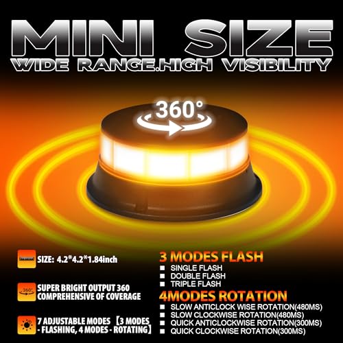 Amber Beacon Light, 4.2 Inch Flashing Strobe Warning Light 12-24V - color: Style 9