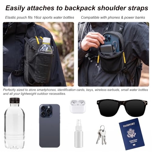 Backpack Strap Attachment Bag, Portable Phone Pocket & Water Bottle Holder Pouch for Outdoor Hiking, Travel, Cycling (Black) - color: Black