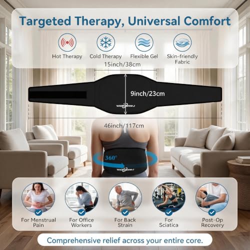 Ice Pack Wrap for Back & Abdomen, 46" Reusable Gel Belt