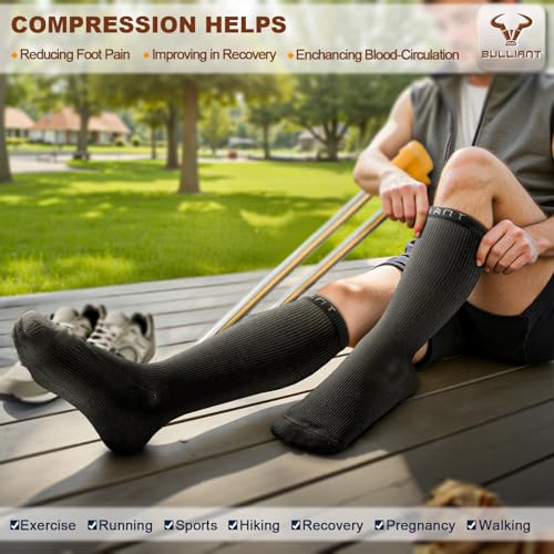 BULLIANT Men's Cushioned Compression Knee High Sports Recovery Socks 3Pack - color: 3pairs-black6510, size: Small-Medium