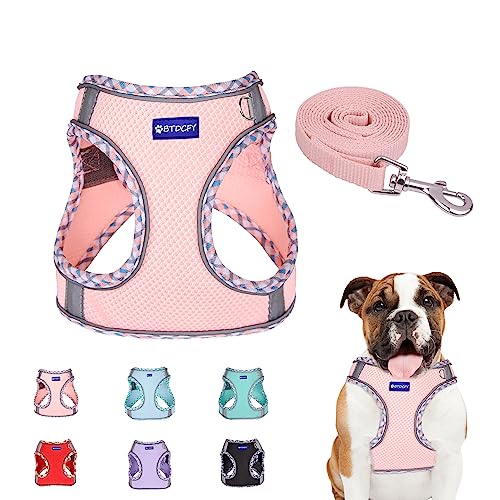 Step in Mesh Dog Harness and Leash Set Breathable Air Mesh Harness - color: Pink, size: L(neck:13.5"-15.5",chest:18"-19.5")