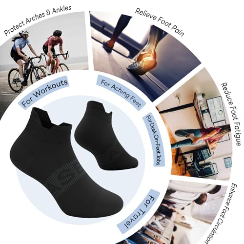 6 Pairs Ankle Compression Socks Women Men 15-20 mmHg Low Cut Athletic Running Arch Support for Travel Nurses Flight - color: White+black+grey