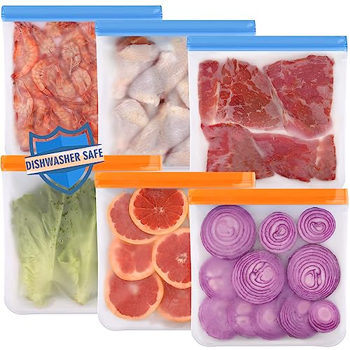 Lerine 6 Pack Reusable Gallon Freezer Bags Dishwasher Safe, BPA Free - color: Multicolor, size: Gallon Bags