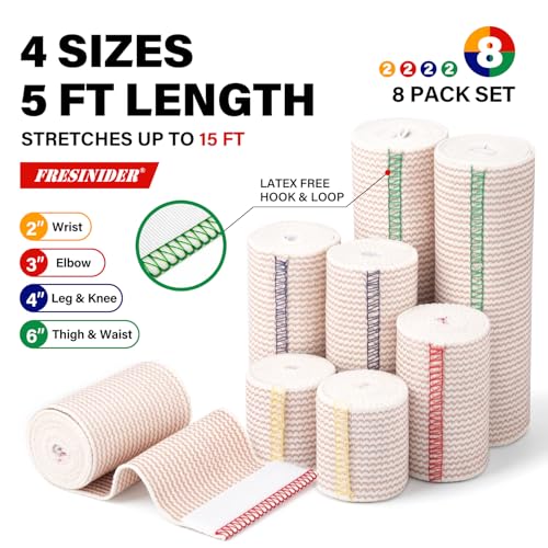 FRESINIDER Premium Elastic Bandage Wrap 8 Pack, 2-6 Inch, Hook and Loop - color: 8 Pack Value Pack