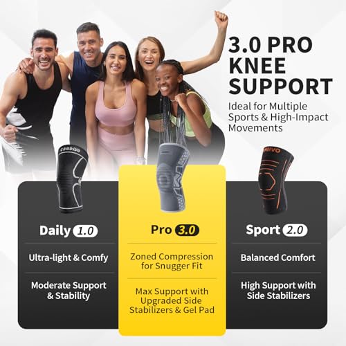 CAMBIVO 2-Pack Knee Brace for Men & Women, Compression Sleeve with Gel Pad - color: Gray, size: Medium